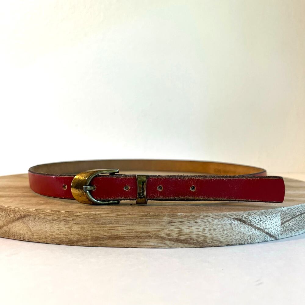 Vintage Liz Claiborne Red Genuine Saddle Leather Brass Buckle Belt Size Large